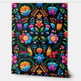 Mexicaanse bloemen op zwart behang
