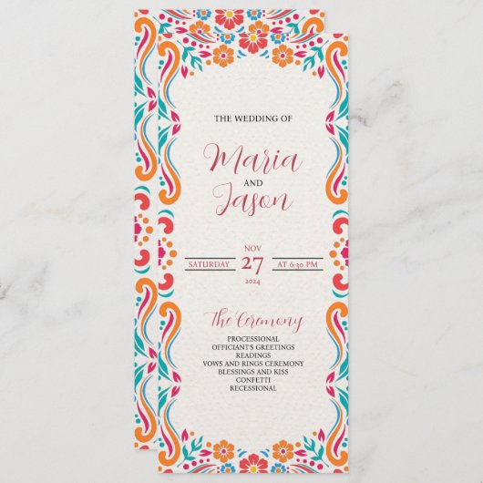 Mexicaanse Bloemen Traditionele Folk Art Fiesta Hu Programmakaart (Voorkant / Achterkant)