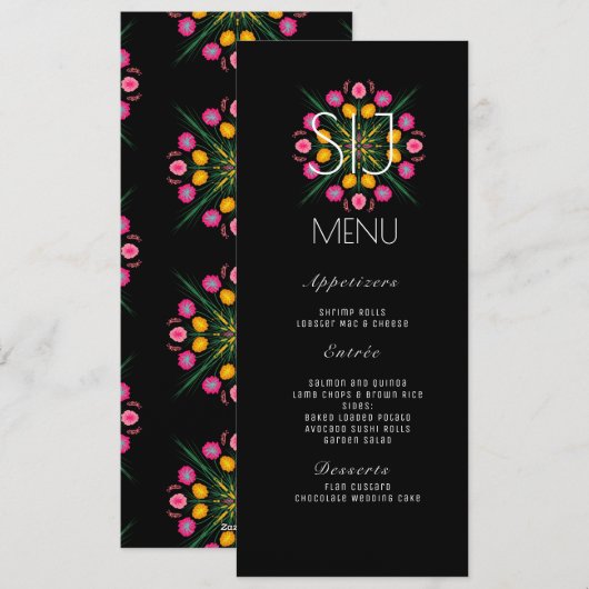 Mexicaanse Bloemen Vlinders Hand Dawn Trouw Menu (Voorkant / Achterkant)