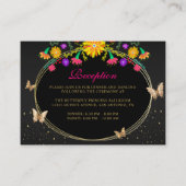 Mexicaanse Bloemen Zwart Goud Vlinder Quinceañera Informatiekaartje (Voorkant)