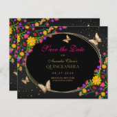 Mexicaanse Bloemen Zwart Gouden Vlinder Quinceaner (Voorkant / Achterkant)