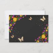 Mexicaanse Bloemen Zwart Gouden Vlinder Quinceaner Notitiekaartje (Achterkant)