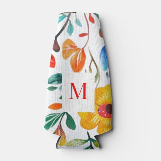 Mexicaanse Bloemenboho gepersonaliseerd monogram Flesjeskoeler (Voorkant)
