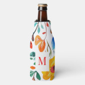 Mexicaanse Bloemenboho gepersonaliseerd monogram Flesjeskoeler (Fles Voorkant)