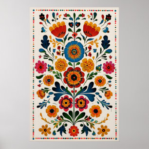 Mexicaanse bloemenkunstprint Levendige Otomi-geïns Poster