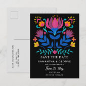 Mexicaanse Bloemrijke Fiesta Save The Date Aankondigingskaart (Voorkant / Achterkant)