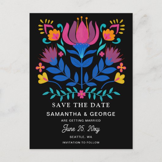 Mexicaanse Bloemrijke Fiesta Save The Date Aankondigingskaart (Voorkant)
