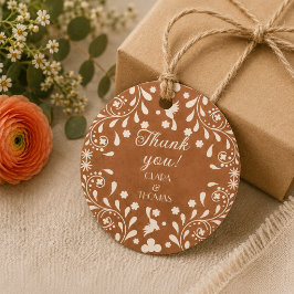 Mexicaanse bloemrijke terracotta trouwthank you bedankjes labels