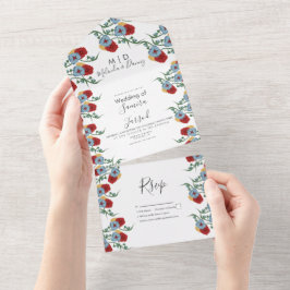 Mexicaanse bloemstukken rood blauw botanische brui all in one uitnodiging