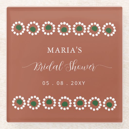 Mexicaanse Boho Barro Bruidsdouche Glazen Onderzetter (Voorkant)