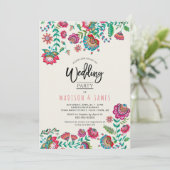 Mexicaanse boho bruiloft, roze bloem kaart (Staand voorkant)