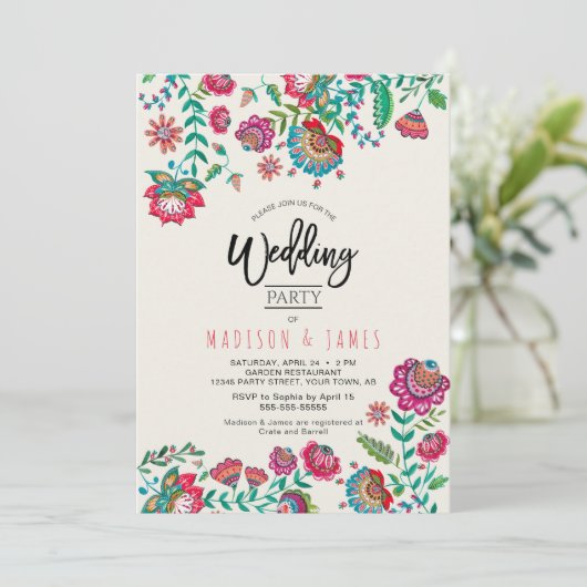 Mexicaanse boho bruiloft, roze bloem kaart (Staand voorkant)