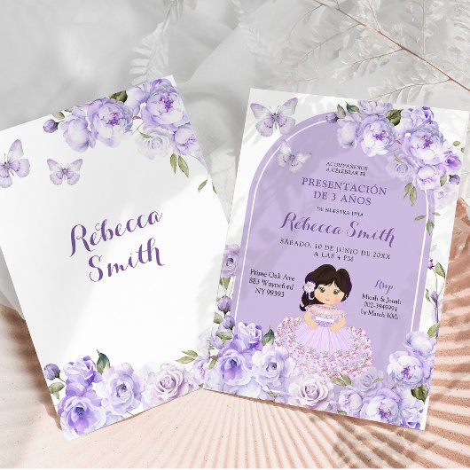 Mexicaanse Boho Paarse Bloemen Presentacion de 3 n Kaart