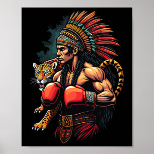 Mexicaanse boksen Inca krijger met Jaguar Spirit Poster