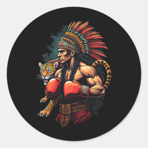 Mexicaanse boksen Inca krijger met Jaguar Spirit Ronde Sticker