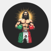 Mexicaanse Boksen Jezus Christus Mex Boksen Shorts Ronde Sticker (Voorkant)