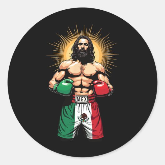 Mexicaanse Boksen Jezus Christus Mex Boksen Shorts Ronde Sticker (Voorkant)