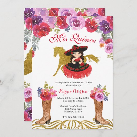 Mexicaanse Boot Charra Quinceanera Kaart (Voorkant / Achterkant)