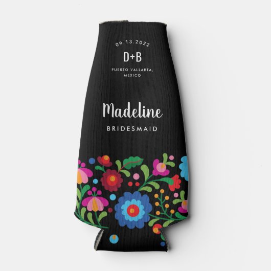 Mexicaanse borduurvrouw bruiloft flesjeskoeler (Voorkant)