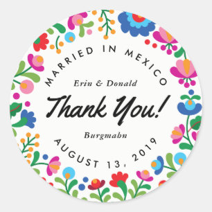 Mexicaanse borduurvrouw, kleurrijke ronde sticker