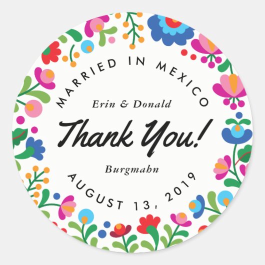 Mexicaanse borduurvrouw, kleurrijke ronde sticker (Voorkant)