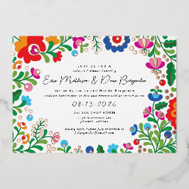 Mexicaanse borduurvrouw tijdens het huwelijk Folie Uitnodiging