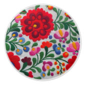 Mexicaanse Borduurwerk Bloemen Rood Bold Kleuren C Keramische Knop (Voorkant)
