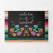 Mexicaanse Borduurwerk Bloemen Vloerkleed Bruiloft Drieluik Uitnodiging (Cover)