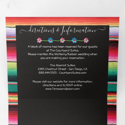 Mexicaanse Borduurwerk Bloemen Vloerkleed Bruiloft Drieluik Uitnodiging (Binnenzijde eerst)