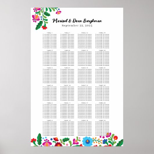 Mexicaanse borduurwerk bruiloft zitgrafiek poster (Voorkant)