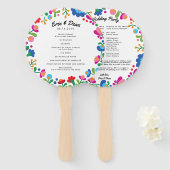 Mexicaanse borduurwerk kleurrijke bruiloft program handwaaier (Voorkant en achterkant)