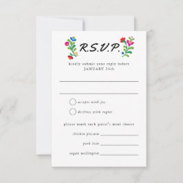 Mexicaanse borduurwerk kleurrijke bruiloft RSVP kaartje