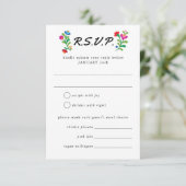 Mexicaanse borduurwerk kleurrijke bruiloft RSVP kaartje (Staand voorkant)