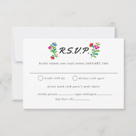 Mexicaanse borduurwerk kleurrijke bruiloft RSVP kaartje