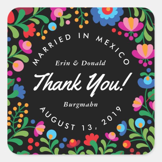 Mexicaanse borduurwerk Kleurrijke Sticker op zwart (Voorkant)