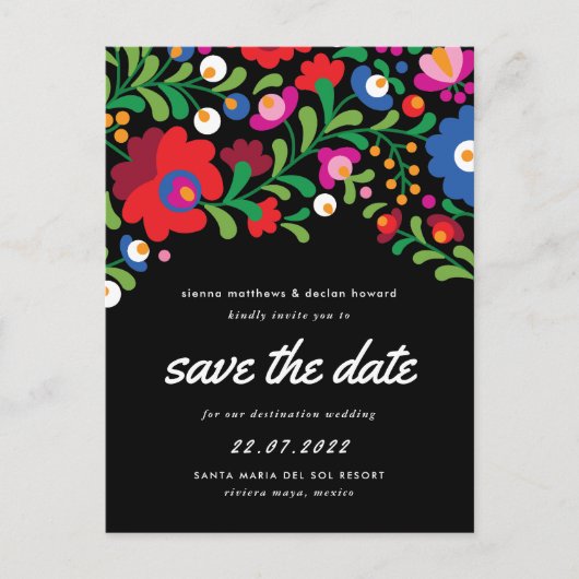 Mexicaanse Borduurwerk Save the Date Briefkaart (Voorkant)