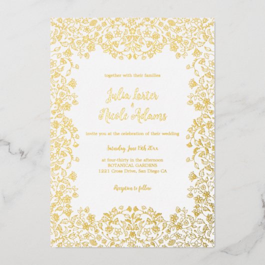 Mexicaanse Botanische struiken Foliage bruiloft Folie Uitnodiging (Voorkant)