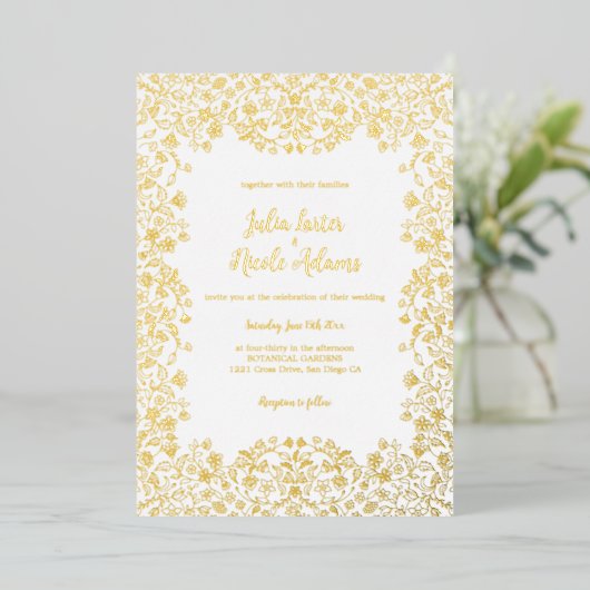 Mexicaanse Botanische struiken Foliage bruiloft Folie Uitnodiging (Staand Voorkant)