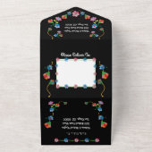 Mexicaanse broidery Floral bruiloft in het hele la All In One Uitnodiging (Buitenkant)