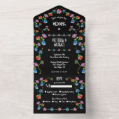 Mexicaanse broidery Floral bruiloft in het hele la All In One Uitnodiging (Binnen)
