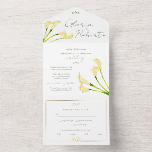 Mexicaanse bruiloft Calla Lily Minimalist All In One Uitnodiging (Binnen)