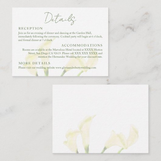Mexicaanse bruiloft Calla Lily Romantische Boda De Informatiekaartje (Voorkant / Achterkant)