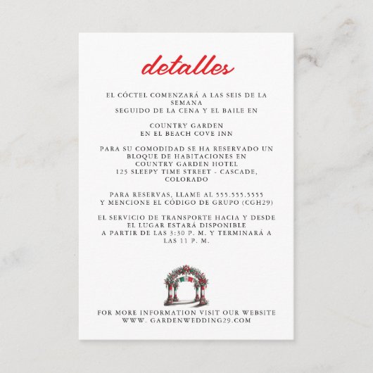 Mexicaanse bruiloft informatiekaartje (Voorkant)