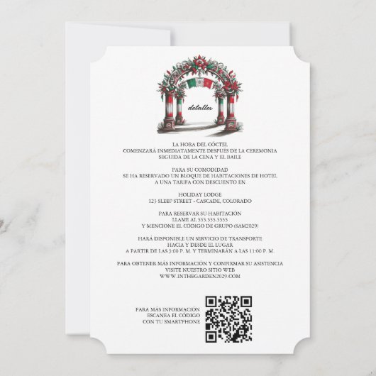 Mexicaanse bruiloft met details en QR-code Kaart (Achterkant)