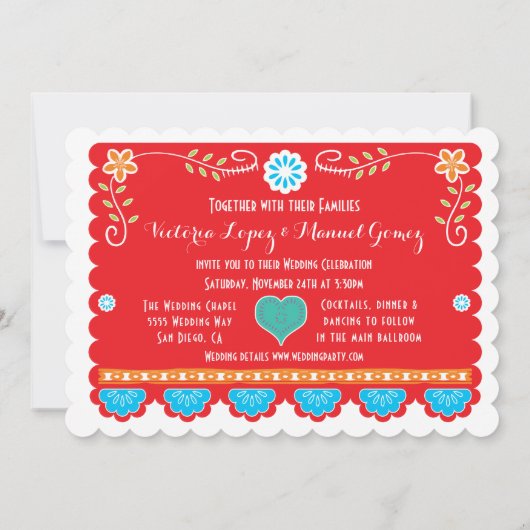 Mexicaanse bruiloft Papel Picado uitnodiging (Achterkant)