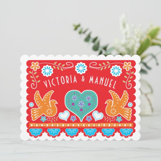 Mexicaanse bruiloft Papel Picado uitnodiging (Staand voorkant)