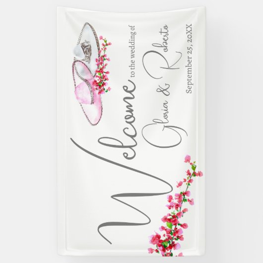 Mexicaanse bruiloft Sombrero Floral Groot welkomst Spandoek (Verticaal)