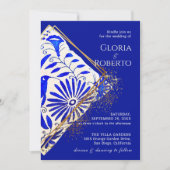 Mexicaanse Bruiloft Talavera Blauw Gouden Elegant Kaart (Voorkant)
