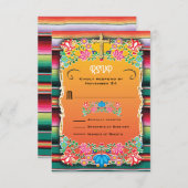 Mexicaanse bruiloft tapijt en bloemen RSVP (Voorkant / Achterkant)