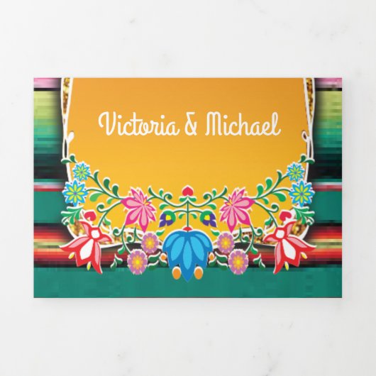 Mexicaanse bruiloft tapijt en bloemenbruiloft drieluik uitnodiging (Cover)